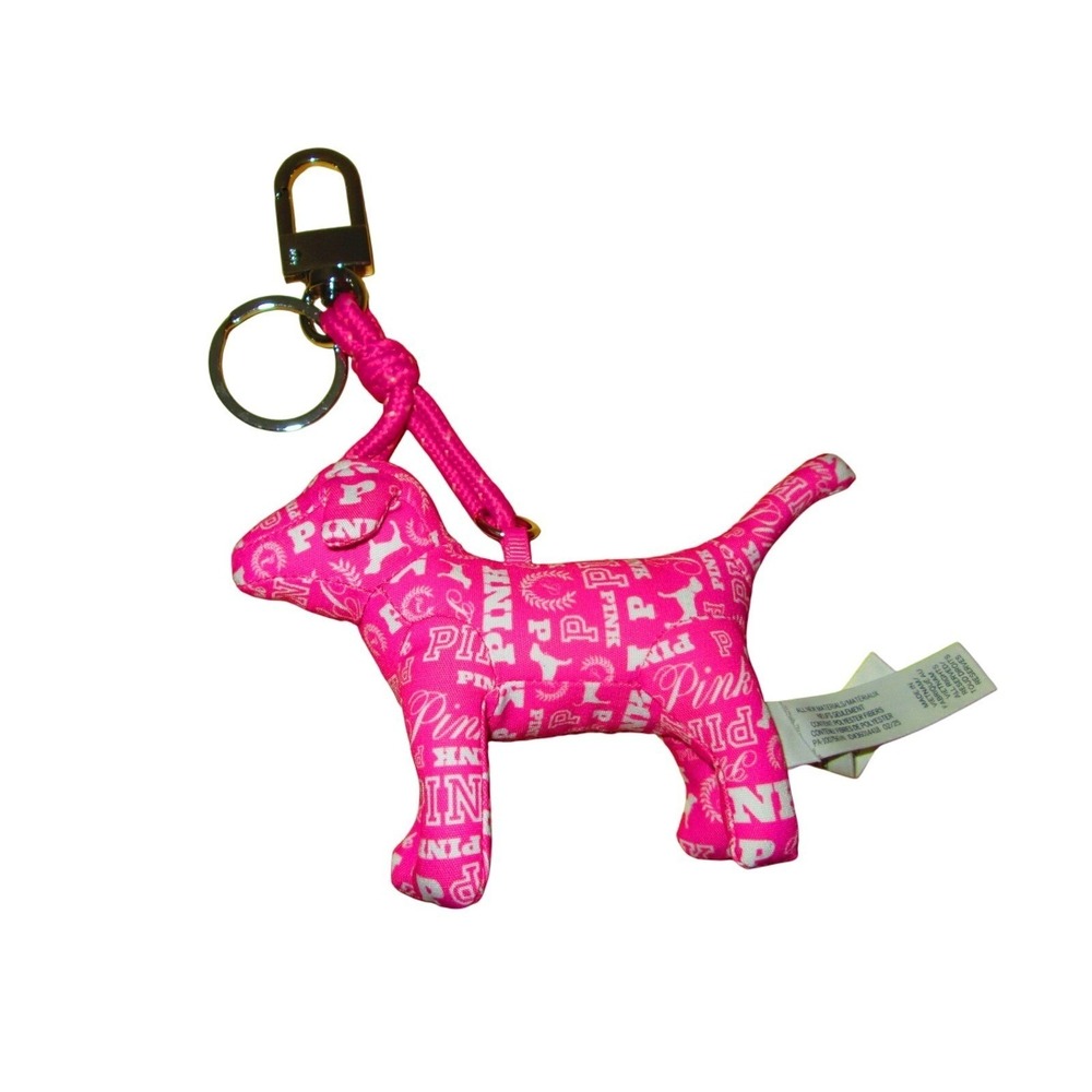 Victoria Secret Pink Dog Keychain Bag Charm Hot Pink Logo